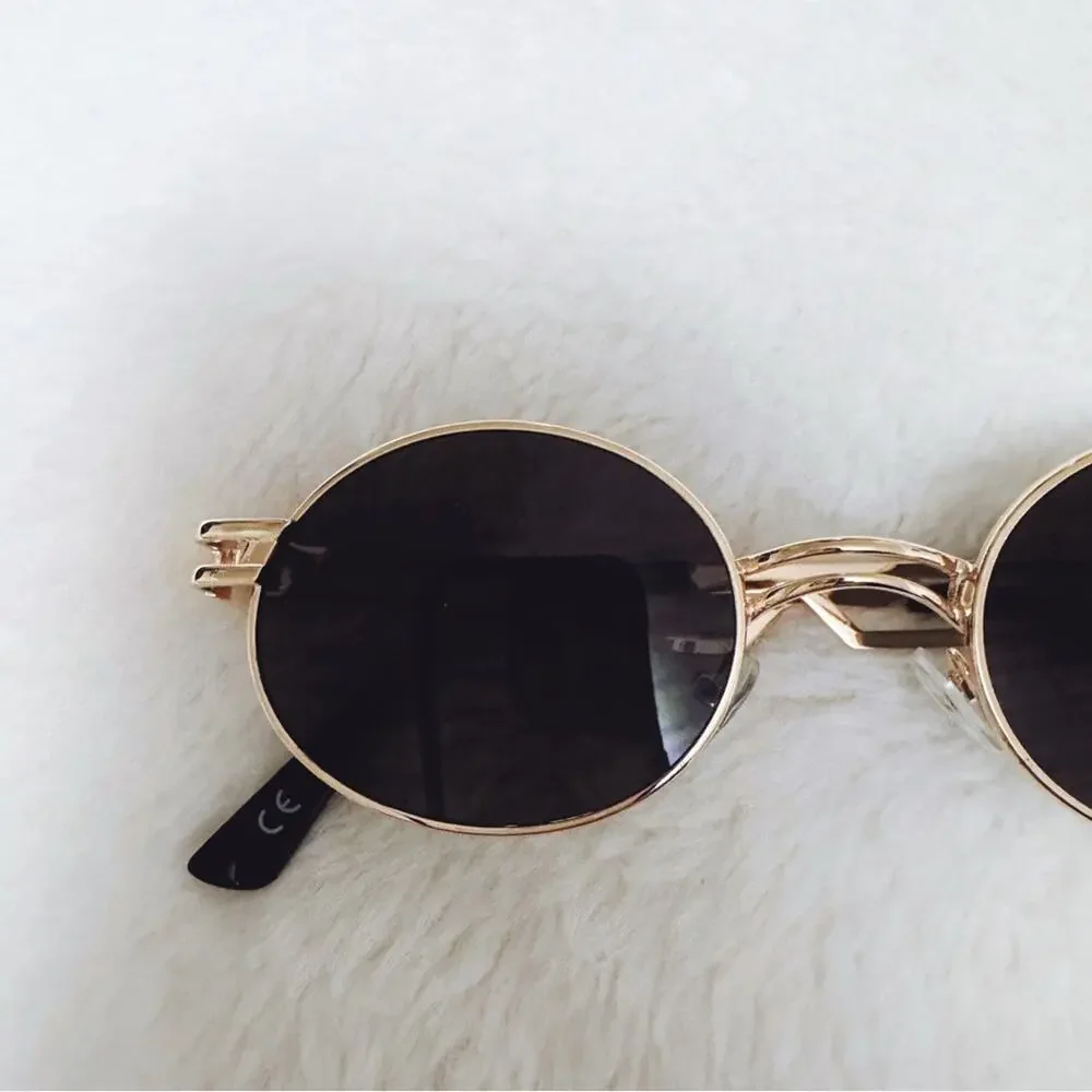 Brandon Black with Gold Rim Round Sunglasses